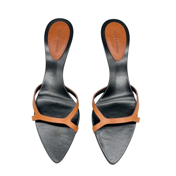 Saint Laurent Shoes - Saint Laurent Womens 39 9 Carla 60 Mules Sandals Brown Leather Pointed Toe Heel